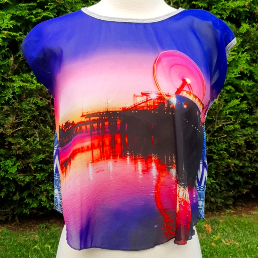 Truluv NWT Carnival Ikat Blue Purple Pink Shirt